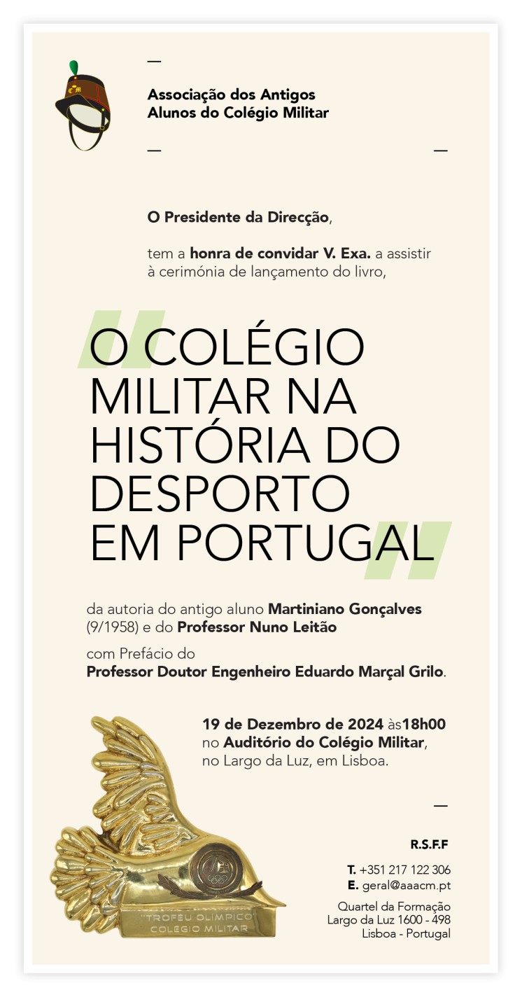 Lançamento do Livro &quot;O Colégio Militar na História do Desporto em Portugal&quot; Dia 19 de dezembro às 18h no Auditório do Colégio